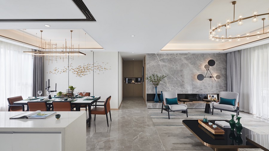 簡約輕奢風格三居室客餐廳效果圖
