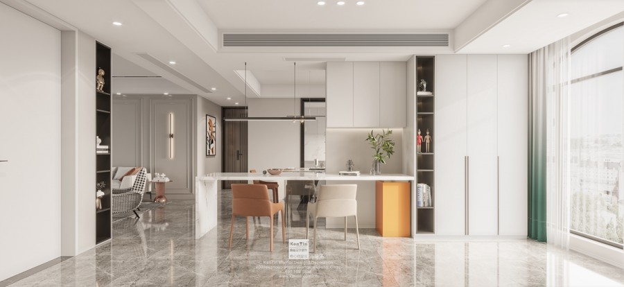 中海湖濱一號現(xiàn)代極簡風(fēng)格四居室餐廳裝修效果圖