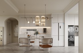 現代簡約奶油風三居室餐廳裝修效果圖