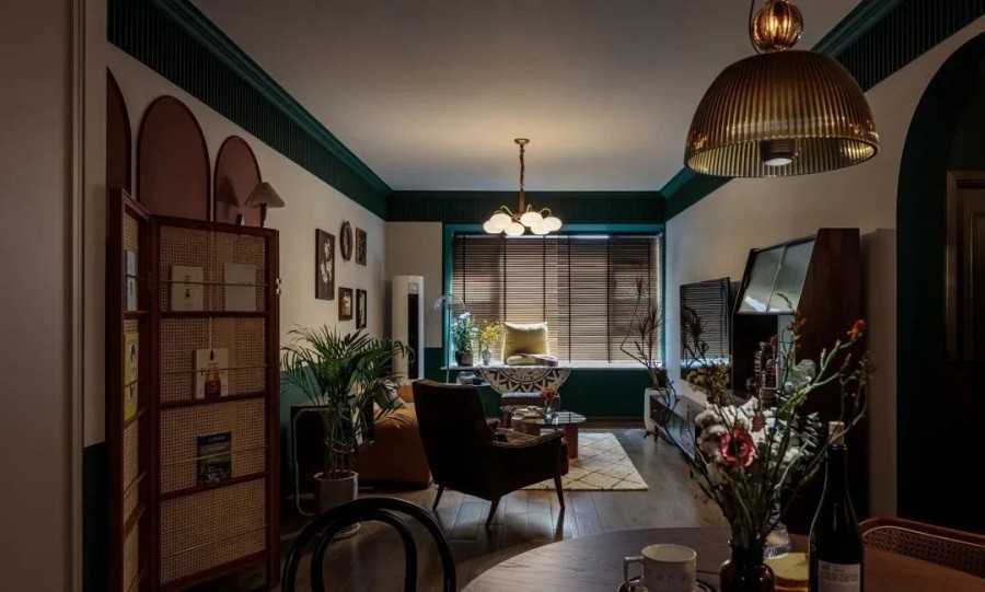 復古美式三居室客廳裝修效果圖