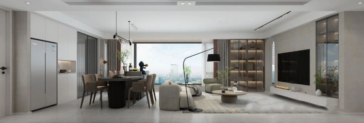 現代簡約侘寂風三居室客廳2裝修效果圖