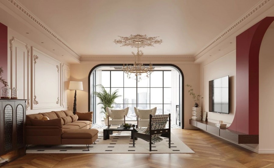 法式復古大平層客廳裝修效果圖