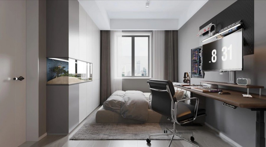 現代簡約三居室臥室裝修效果圖