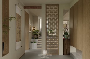 震澤自建別墅宋代中式一層玄關過道裝修效果圖