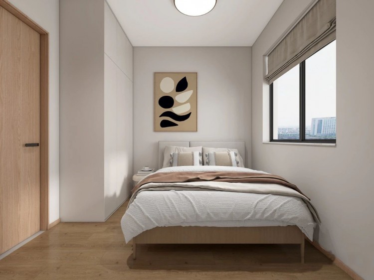 現代原木風三居室臥室裝修效果圖