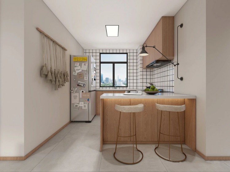 現代原木風三居室廚房裝修效果圖