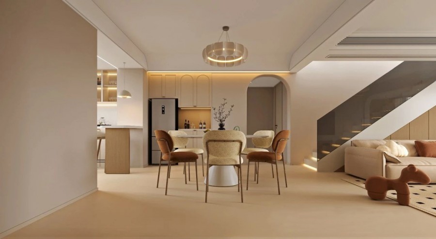 原木奶油風三居室兒餐廳裝修效果圖