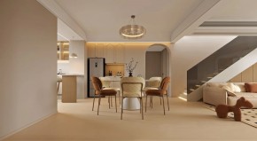 原木奶油風三居室兒餐廳裝修效果圖