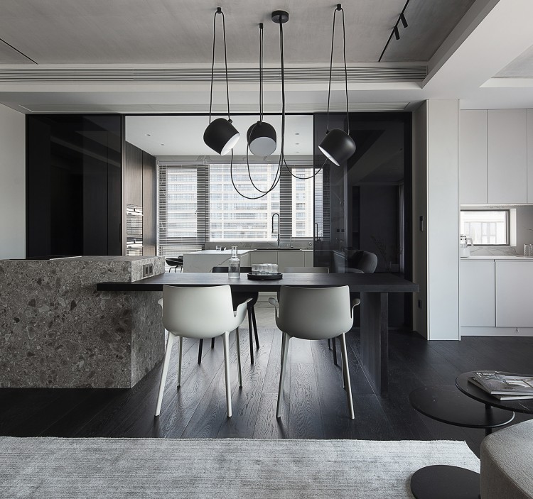 現(xiàn)代簡約大平層三居室裝修餐廳效果圖