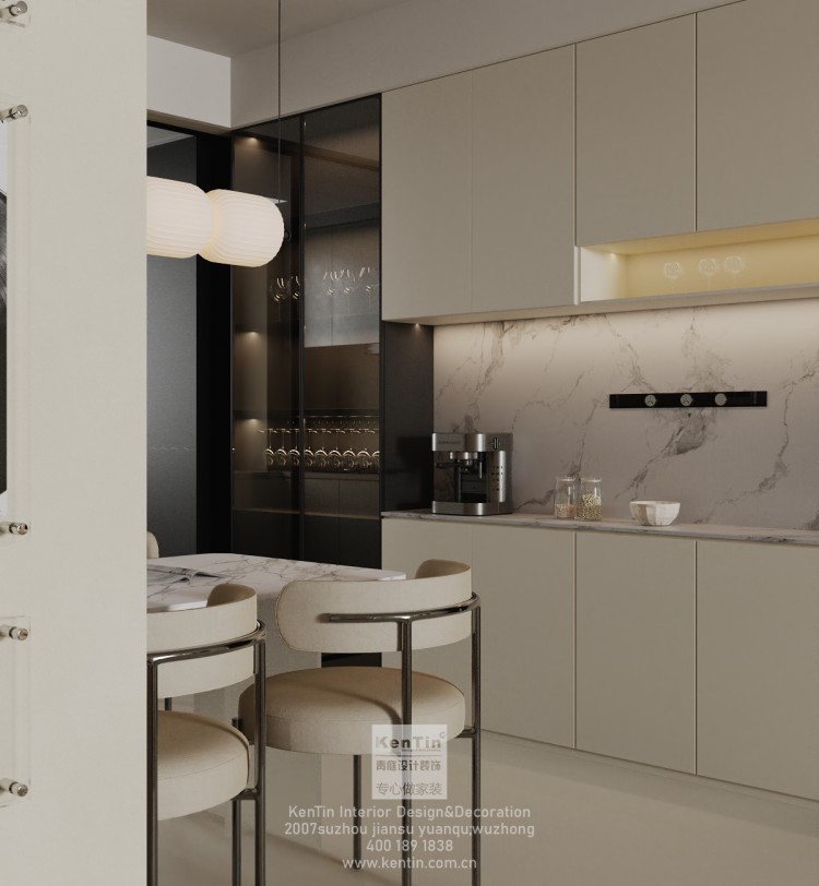 雍景灣現代簡約三居室餐廳裝修效果圖