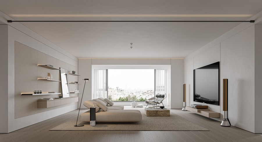 現代奶油風三居室裝修效果圖