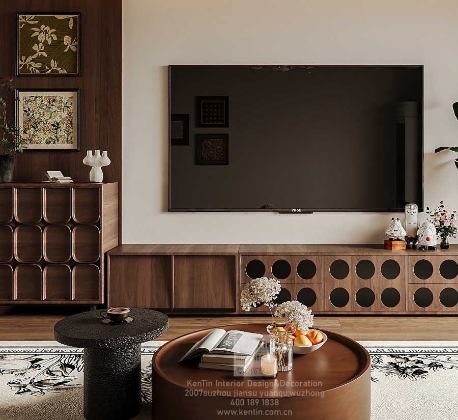 湖韻佳苑中古風三居室客廳裝修效果圖