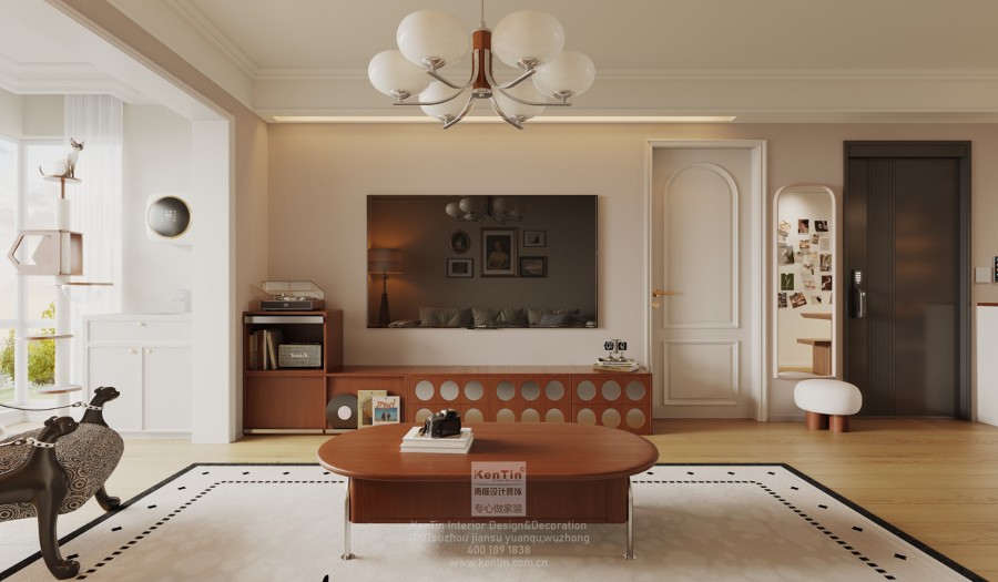 碧提雅苑奶油中古風三居室客廳裝修效果圖