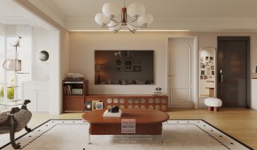 碧提雅苑奶油中古風三居室客廳裝修效果圖