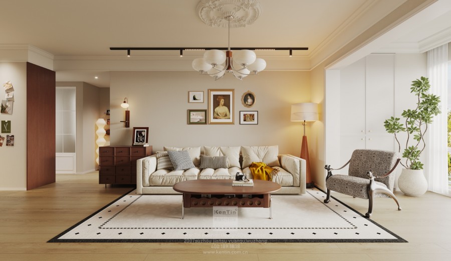 碧提雅苑奶油中古風三居室裝修效果圖