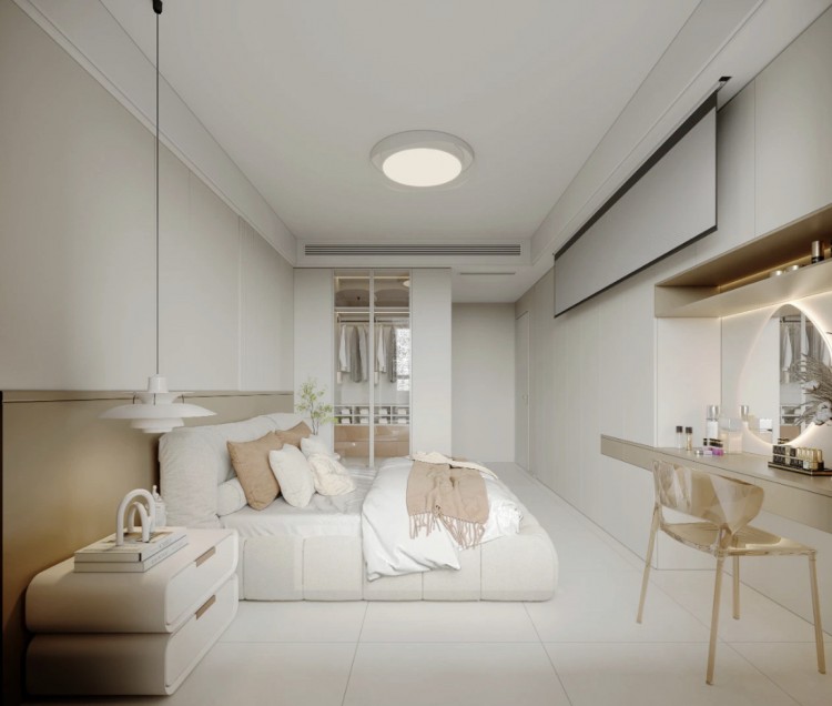 現代奶油風三居室臥室裝修效果圖