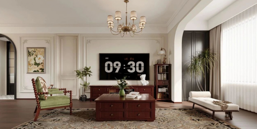 現代中式三居室客廳裝修效果圖