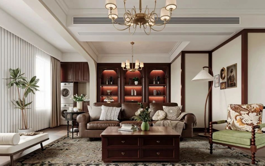 復古美式三居室裝修效果圖