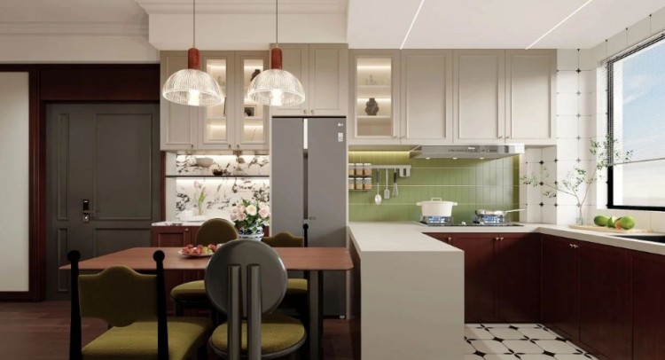 復(fù)古美式三居室廚房裝修效果圖