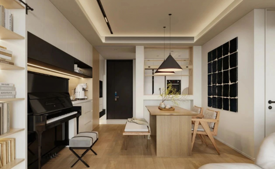 現代原木風三居室餐廳裝修效果圖