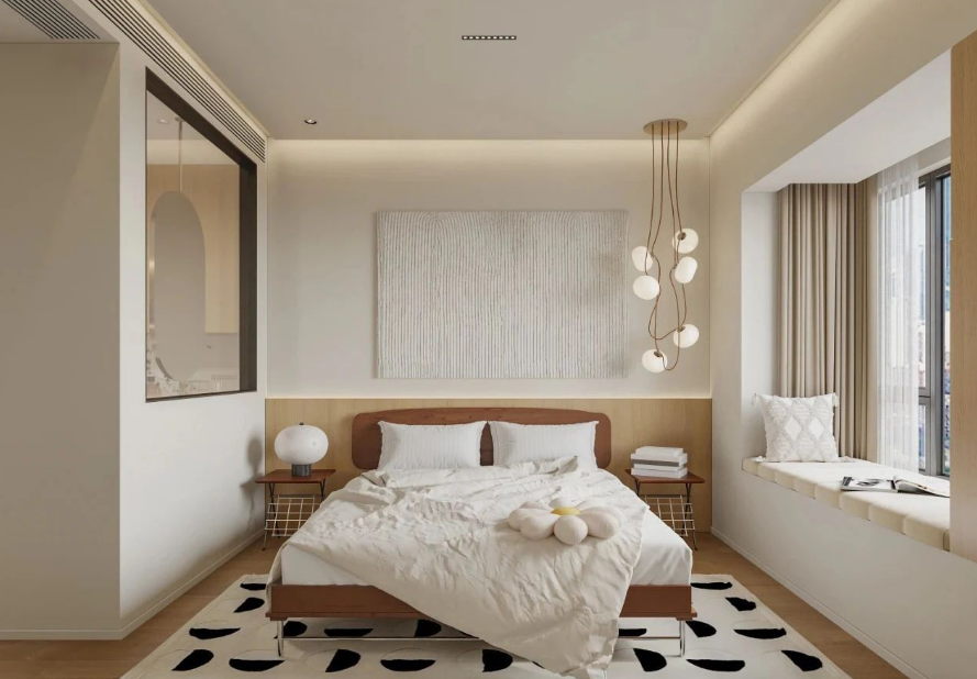 現代原木風三居室臥室裝修效果圖