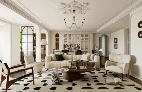 奶油中古風三居室客廳裝修效果圖