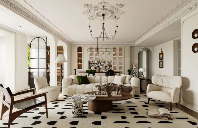 奶油中古風(fēng)三居室裝修效果圖