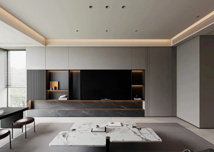 極簡意式三居室客廳裝修效果圖