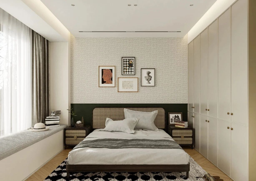 現代中古風三居室臥室裝修效果圖