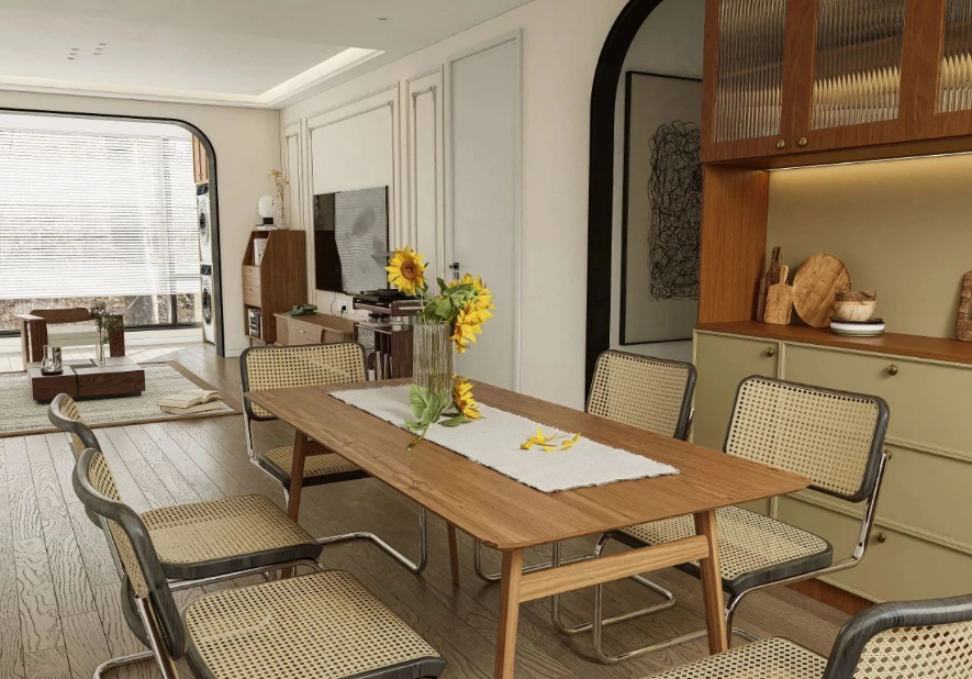 現代中古風三居室餐廳裝修效果圖