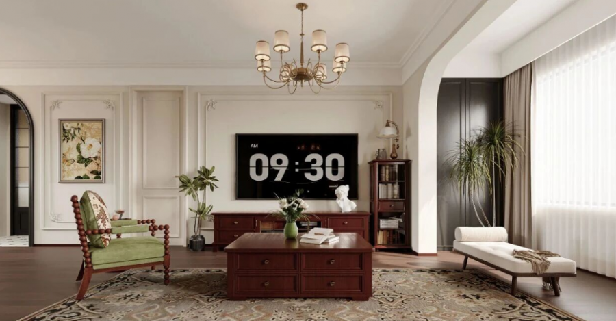 復(fù)古美式三居室客廳裝修效果圖