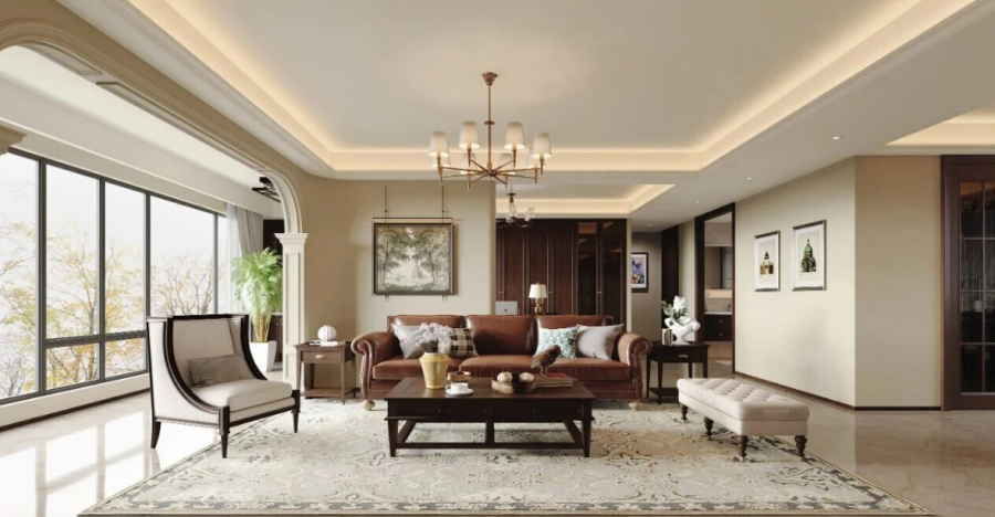 美式復(fù)古三居室客廳裝修效果圖