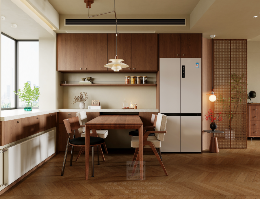 自由水岸中古風三居室餐廳裝修效果圖