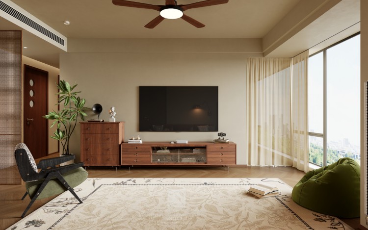 自由水岸中古風(fēng)三居室客廳裝修效果圖