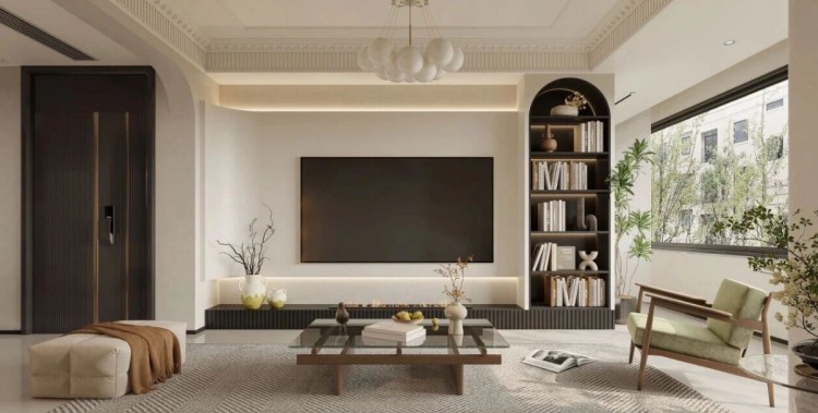 現代法式三居室客廳裝修效果圖